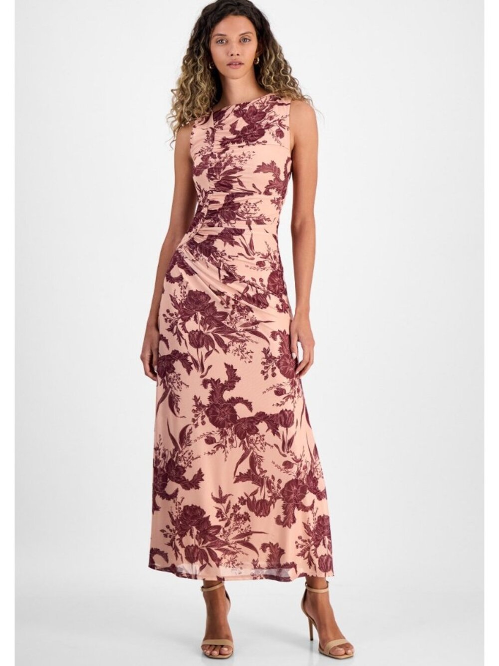 Rachel Rachel Roy Womens Ruched Sleeveless Floral Maxi Dress Open Pink Size S